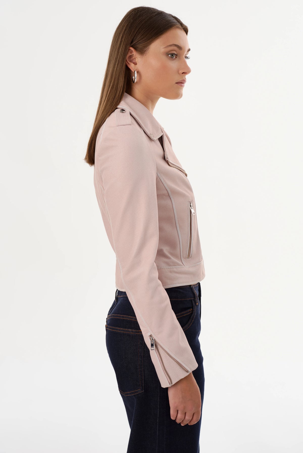 Donna Leather Biker Jacket - Pink Denim by LAMARQUE — view 5