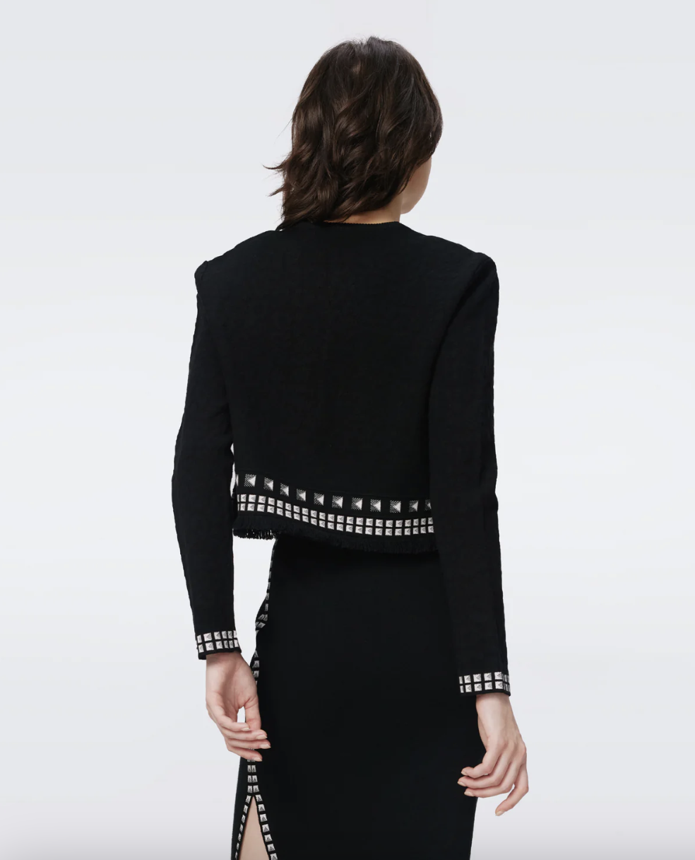 Brogan Knit Jacquard Cardigan - Black Stud by Diane Von Furstenberg DVF — view 4