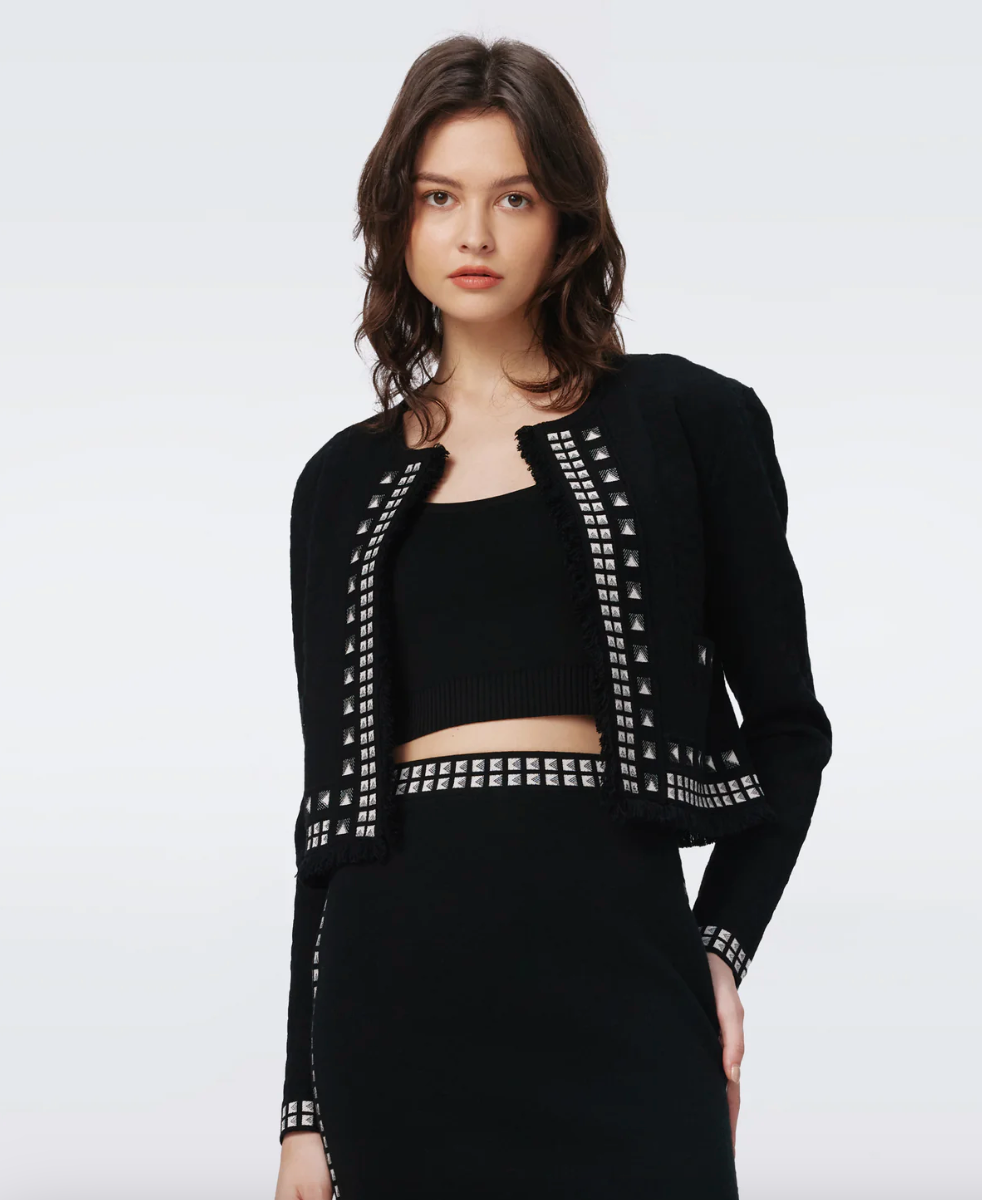 Brogan Knit Jacquard Cardigan - Black Stud by Diane Von Furstenberg DVF | 25 South Boutiques