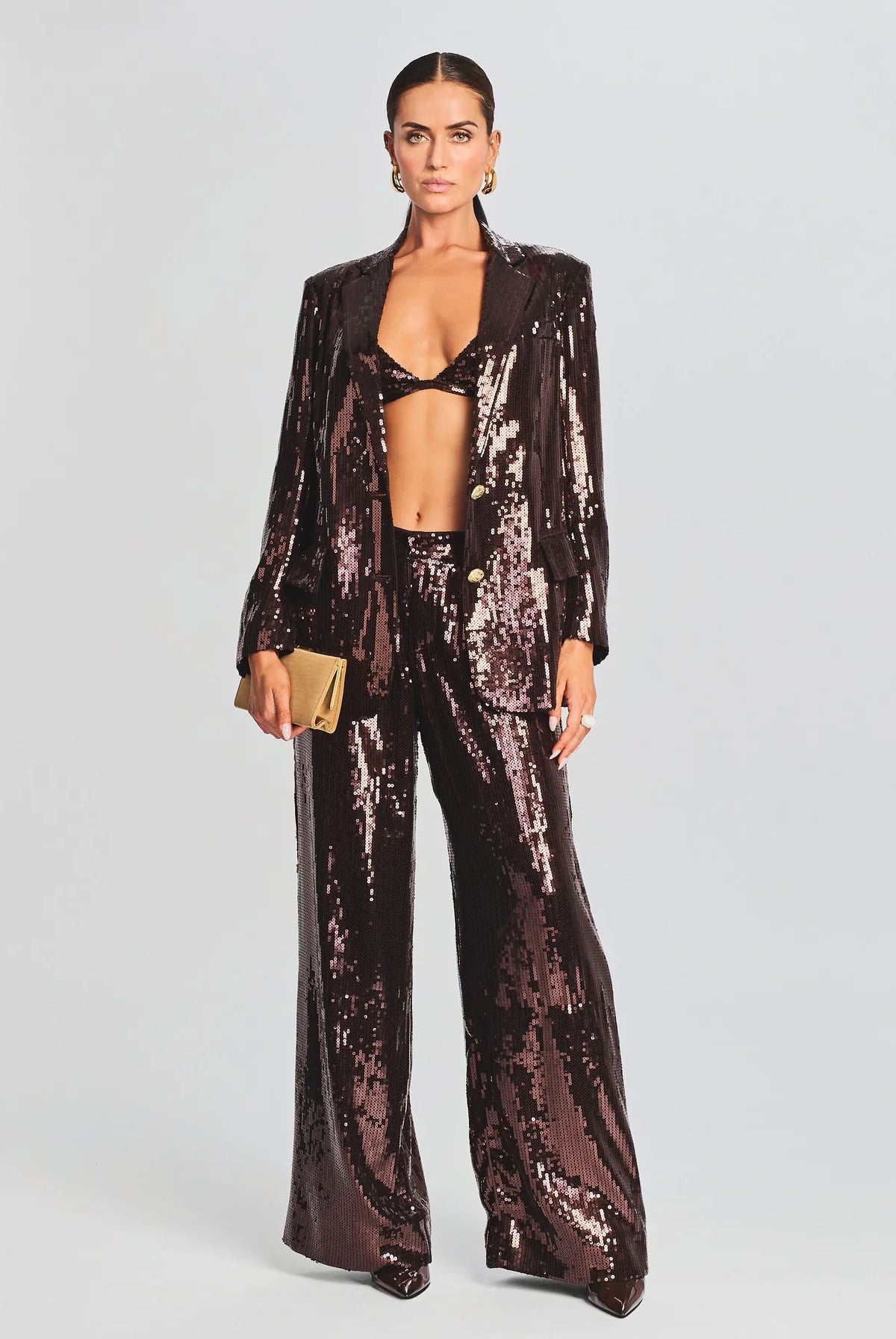 Dawn Sequin Blazer - Dark Chocolate by Retrofête — alternate view