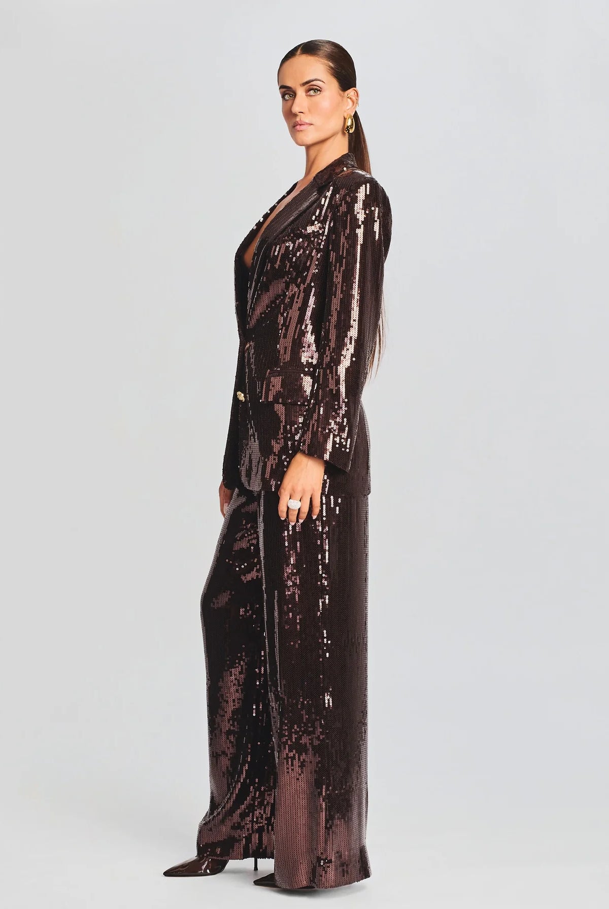 Dawn Sequin Blazer - Dark Chocolate by Retrofête — view 4
