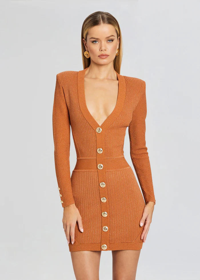 Zem Rib Knit Dress - Metallic Rust by Retrofête — alternate view