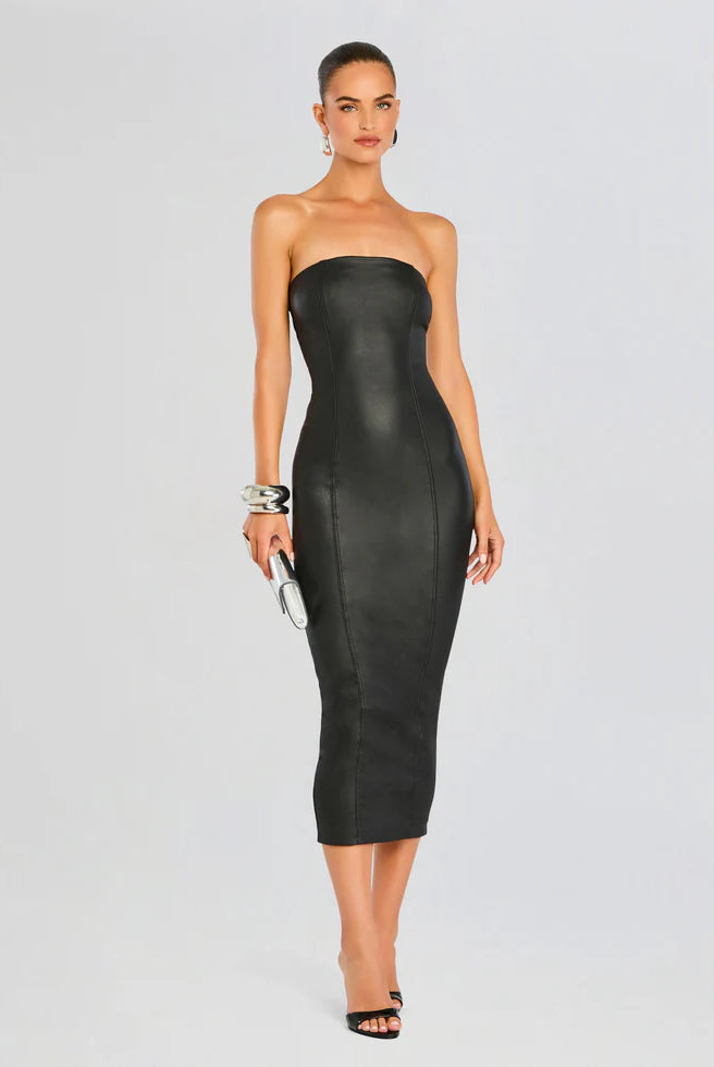 Adalaide Coated Midi Dress - Black by SER.O.YA | 25 South Boutiques