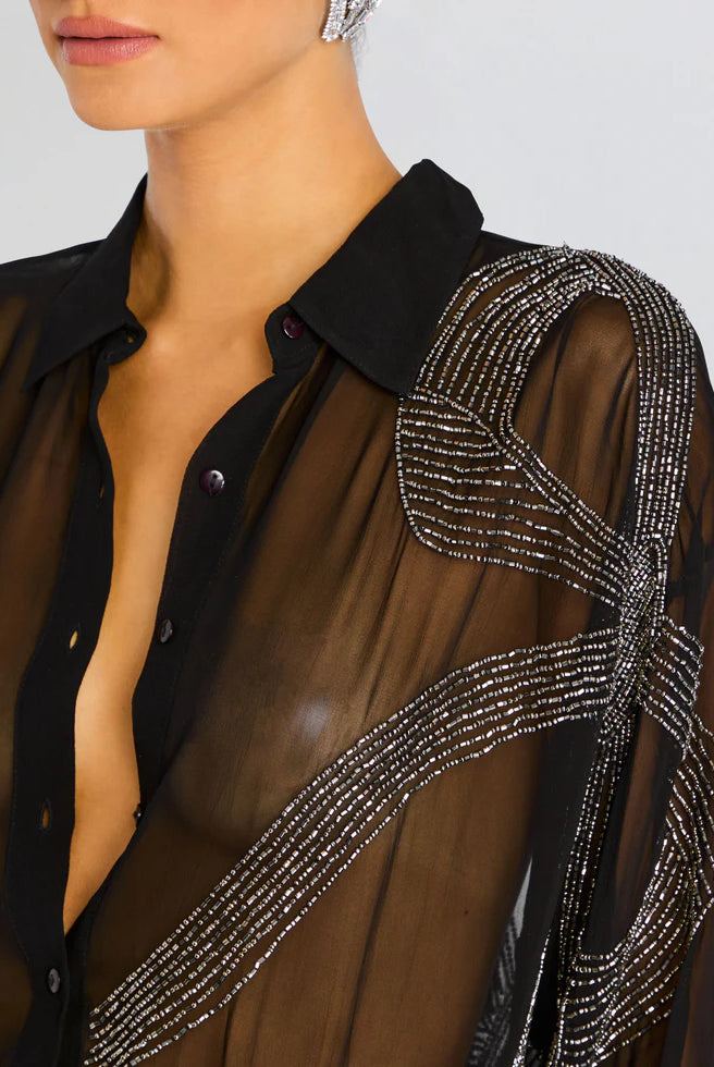 Cherish Embellished Shirt - Black by Retrofête — alternate view