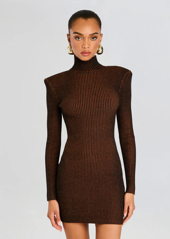 Moda Rib Knit Mini Dress - Camel Black by SER.O.YA — alternate view
