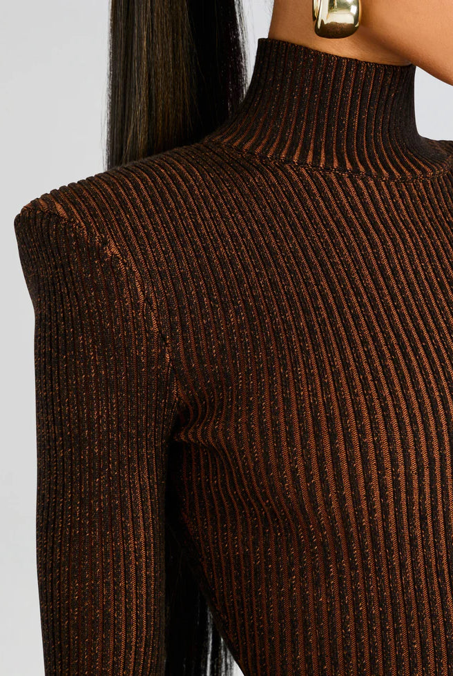 Moda Rib Knit Mini Dress - Camel Black by SER.O.YA — view 3