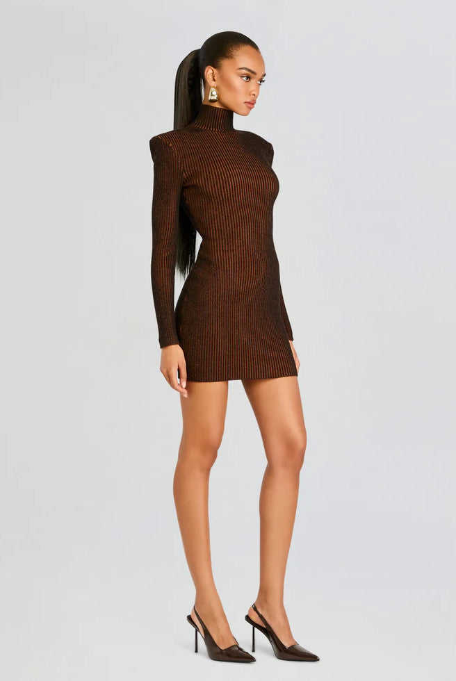 Moda Rib Knit Mini Dress - Camel Black by SER.O.YA — view 4