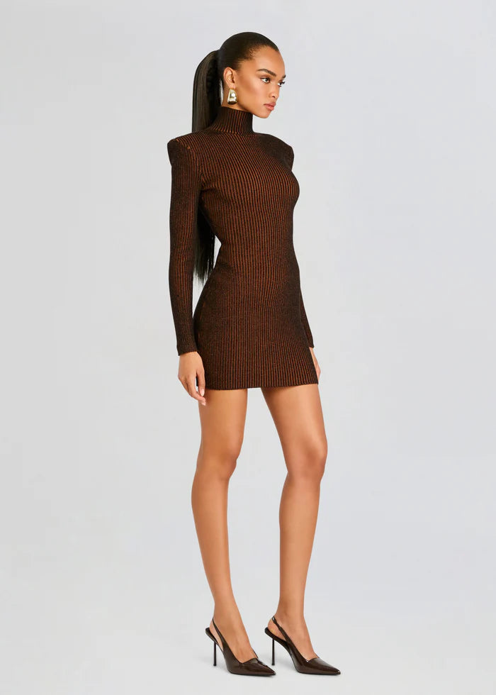 Moda Rib Knit Mini Dress - Camel Black by SER.O.YA — view 4