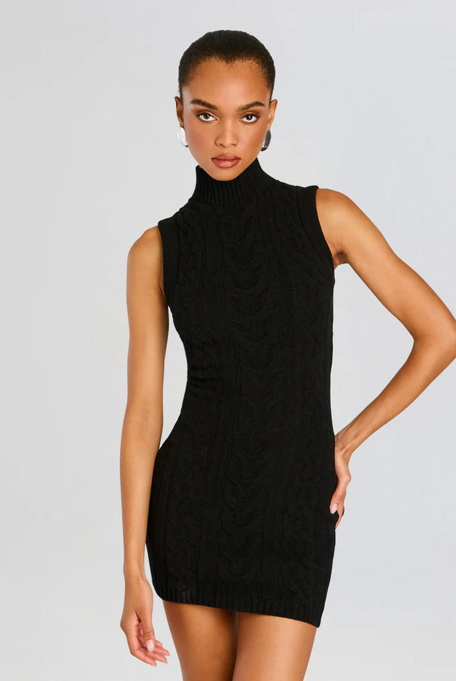 Julissa Cable Knit MIni Dress - Black by SER.O.YA — alternate view