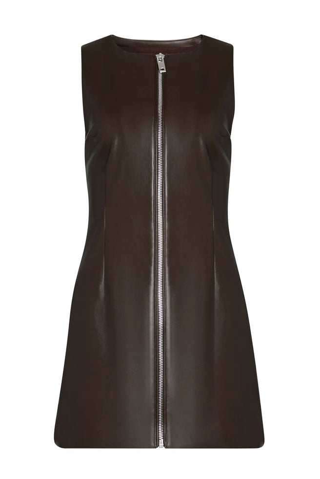 Aria Vegan Leather Mini Dress - Ash Brown by SER.O.YA — view 4