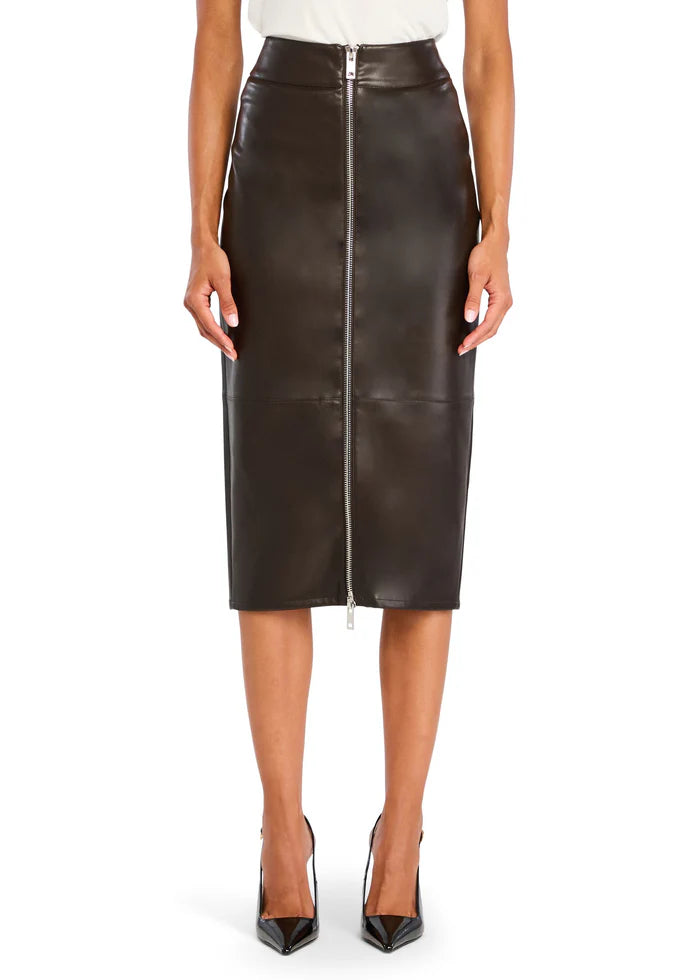 Millicent Vegan Leather High Rise Midi Skirt - Ash Brown by SER.O.YA — alternate view
