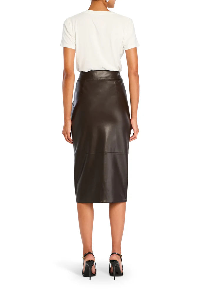 Millicent Vegan Leather High Rise Midi Skirt - Ash Brown by SER.O.YA — view 4