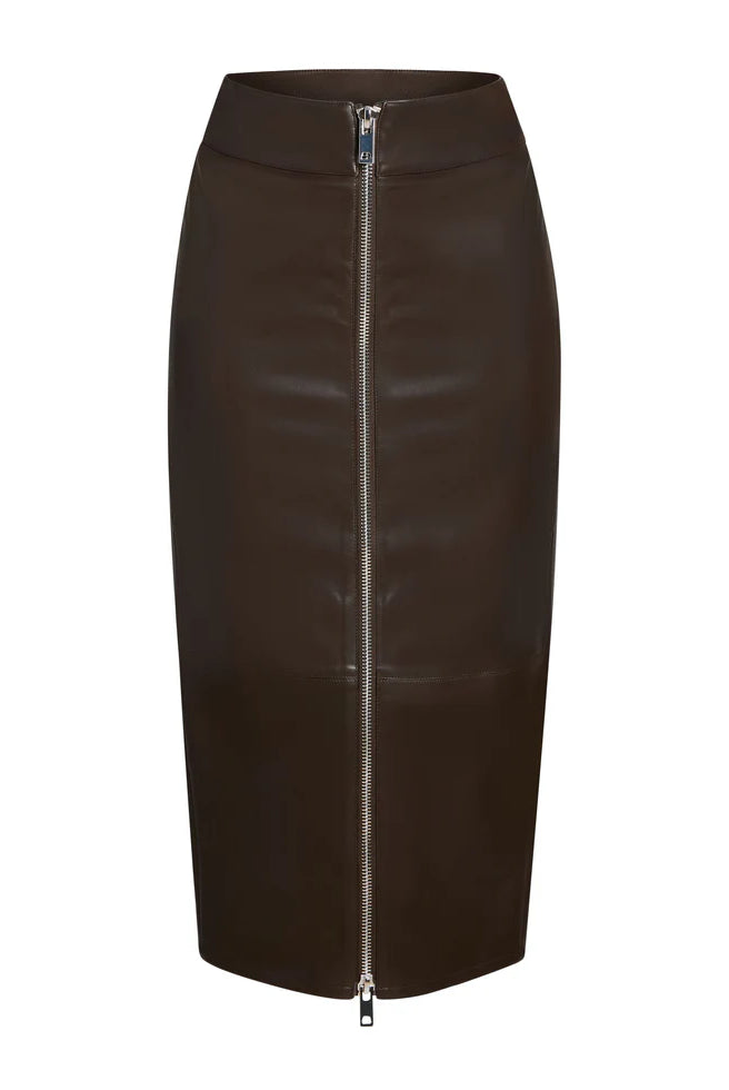 Millicent Vegan Leather High Rise Midi Skirt - Ash Brown by SER.O.YA — view 5