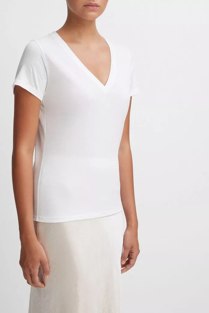 Essential Pima Cotton V-Neck T-Shirt - Optic White by Vince — view 3