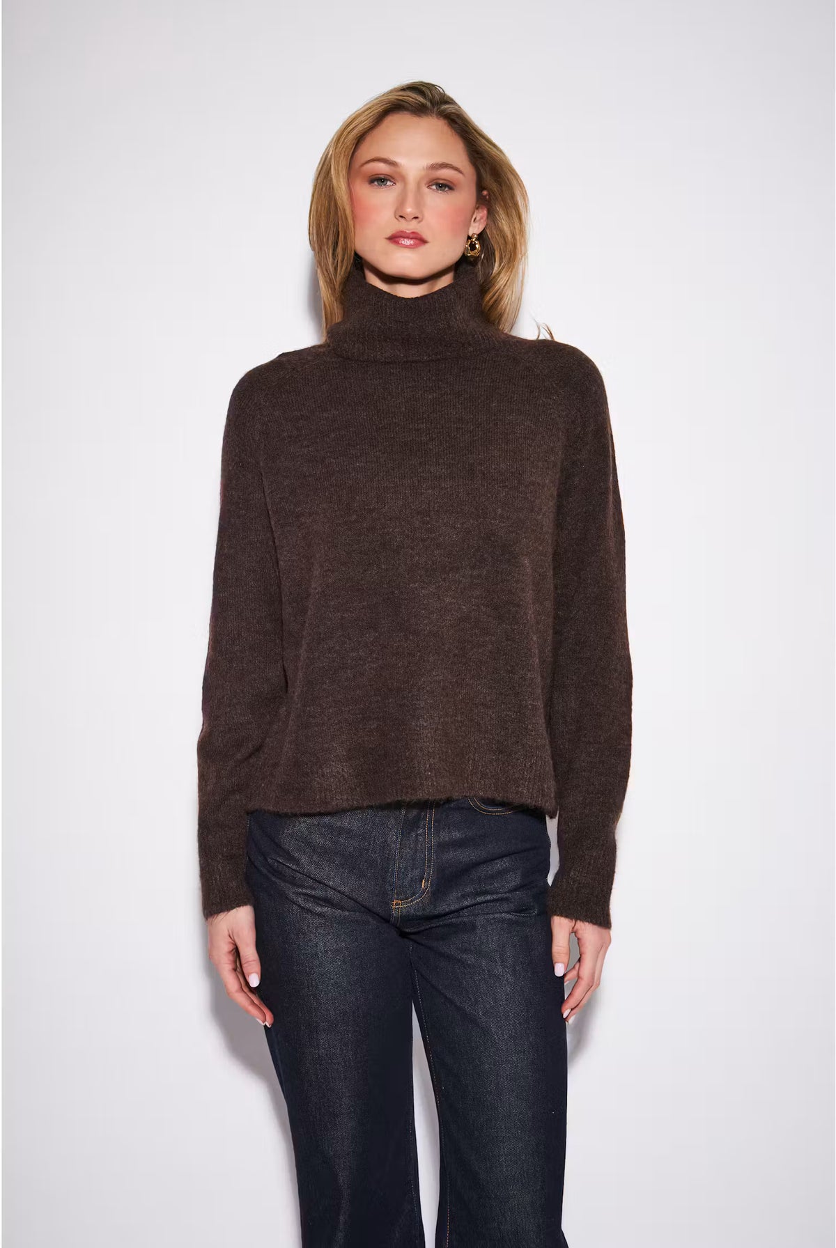 John & Jenn Emmett Knit Turtleneck Sweater - Chocolate