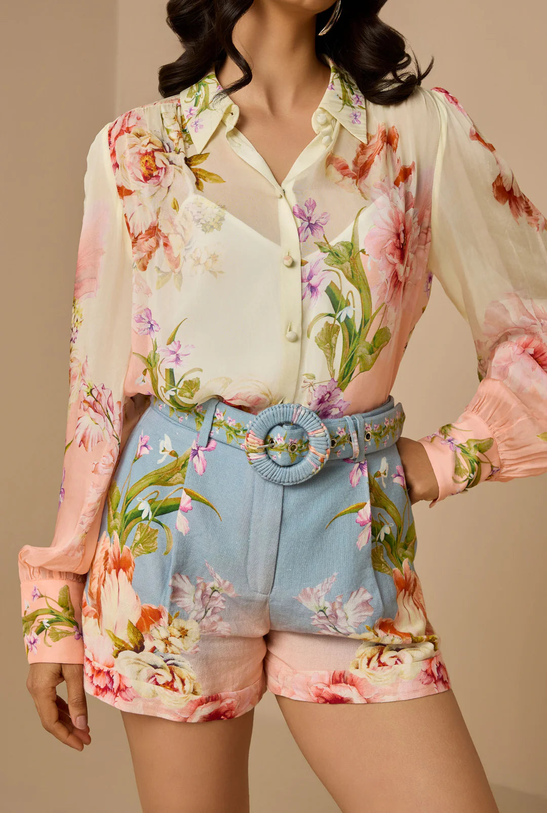Kavi Long Sleeve Top - Pink Blue by Hemant & Nandita — alternate view