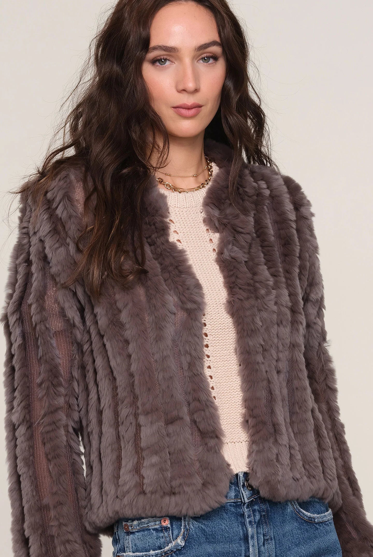 Rosa Fur Jacket - Mushroom by Heartloom — alternate view