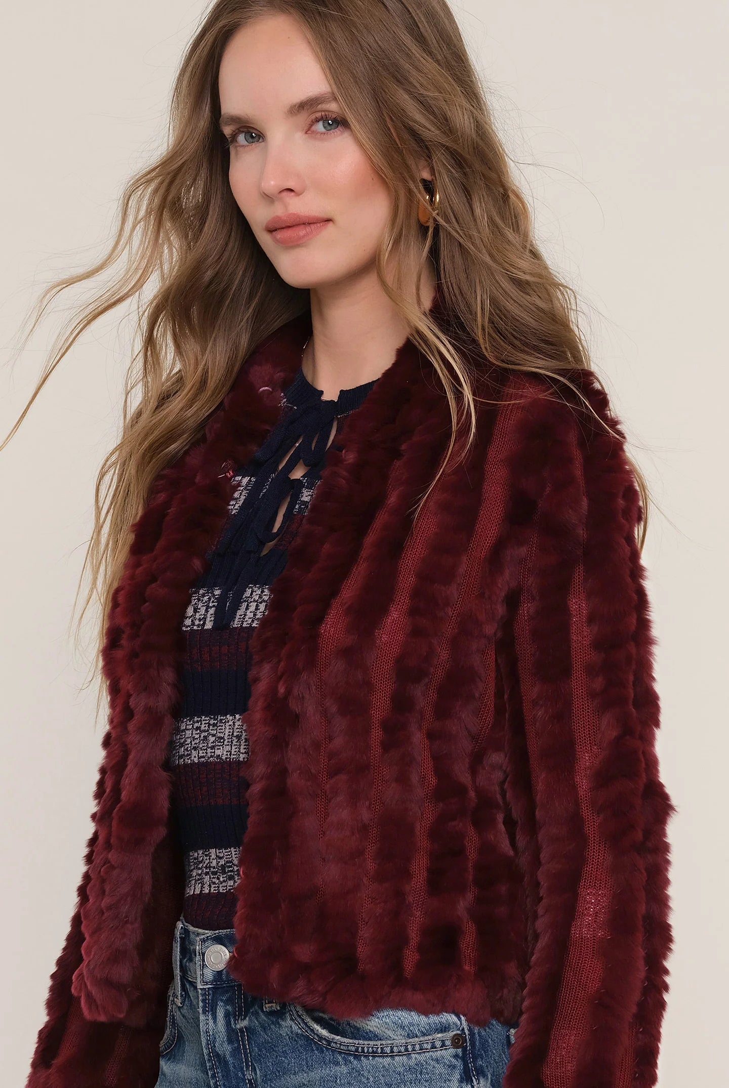 Rosa Fur Jacket - Sangria by Heartloom — alternate view