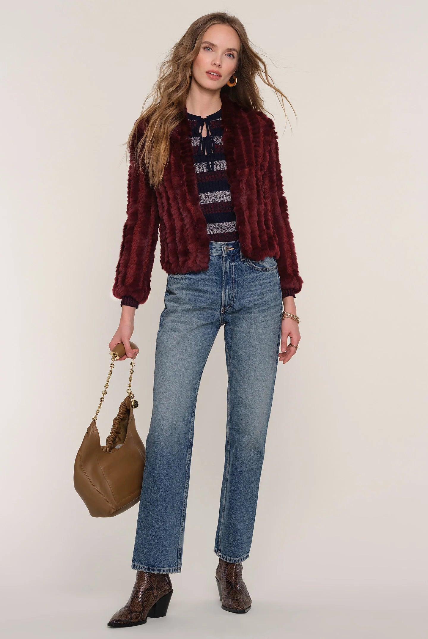 Rosa Fur Jacket - Sangria by Heartloom — view 3