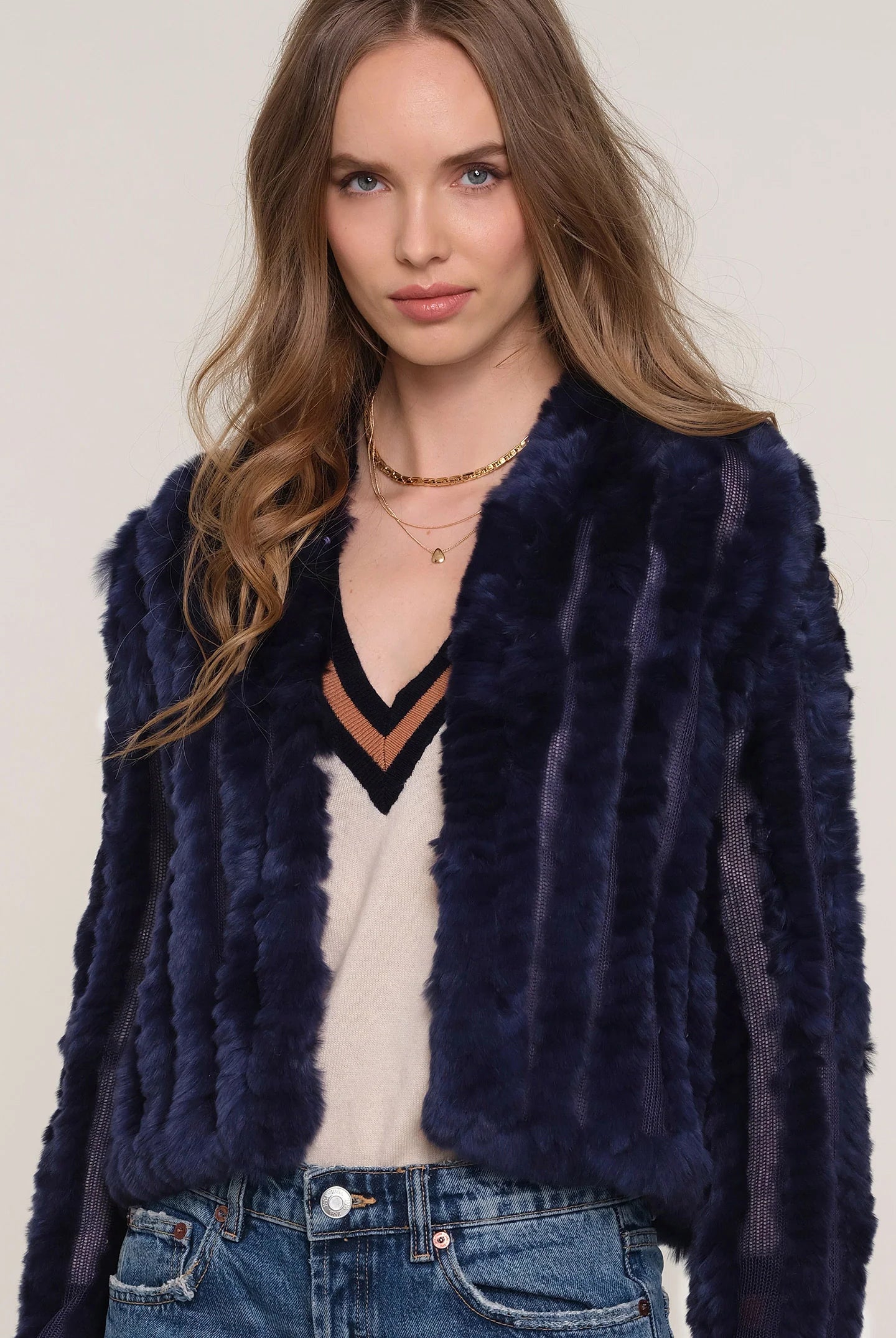 Rosa Fur Jacket - Navy by Heartloom — alternate view