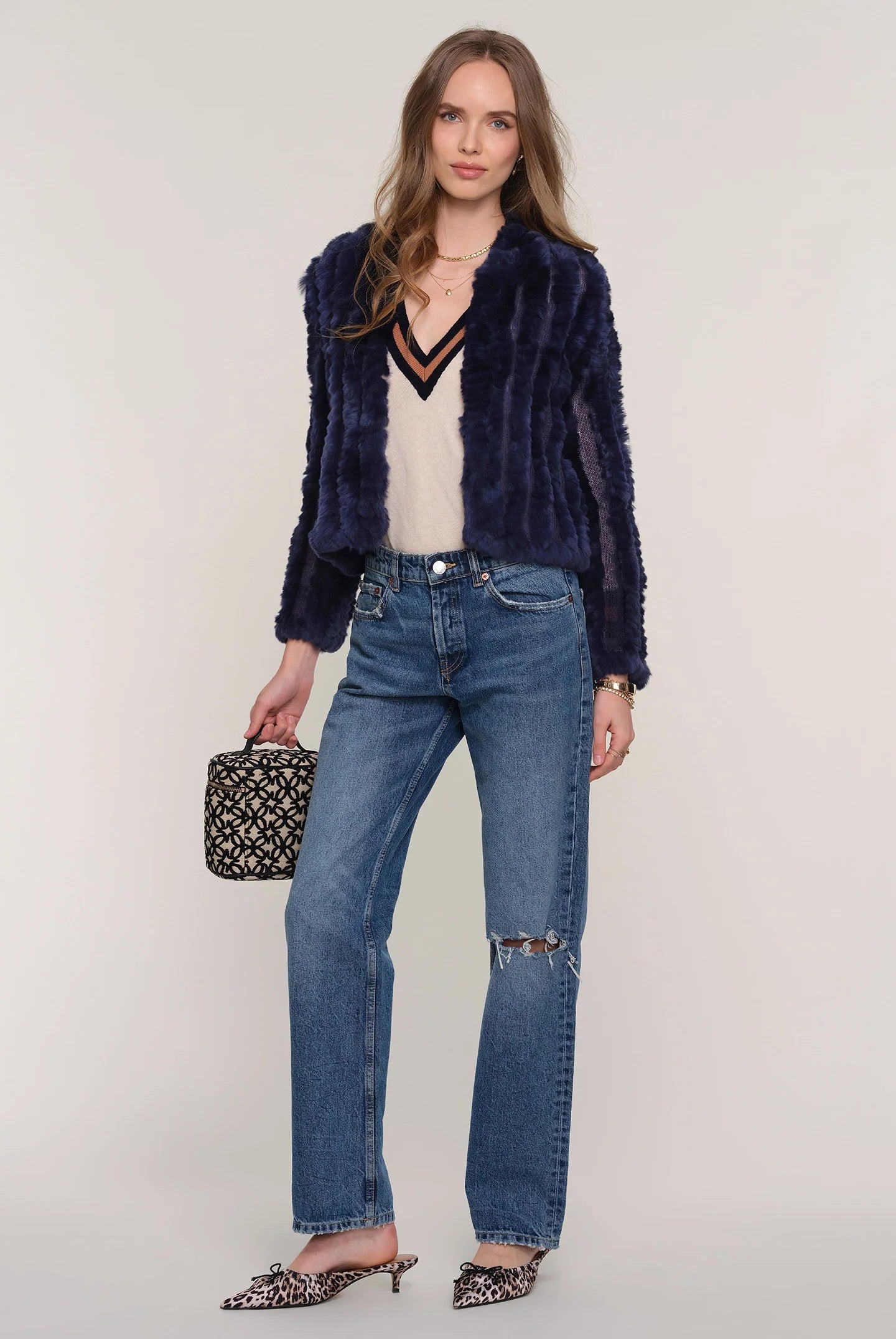 Rosa Fur Jacket - Navy by Heartloom — view 3