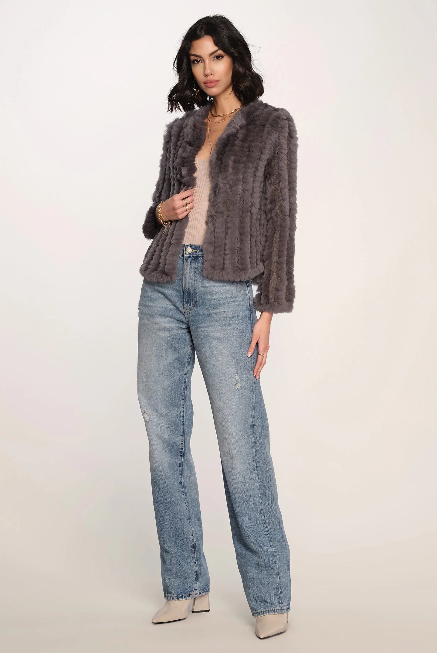 Rosa Fur Jacket - Charcoal by Heartloom — view 4