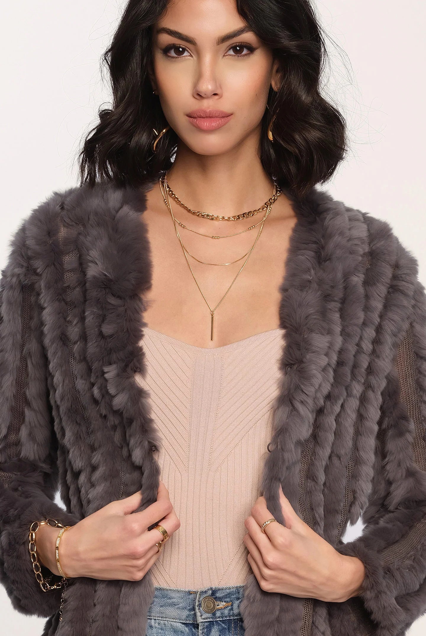 Rosa Fur Jacket - Charcoal by Heartloom — alternate view