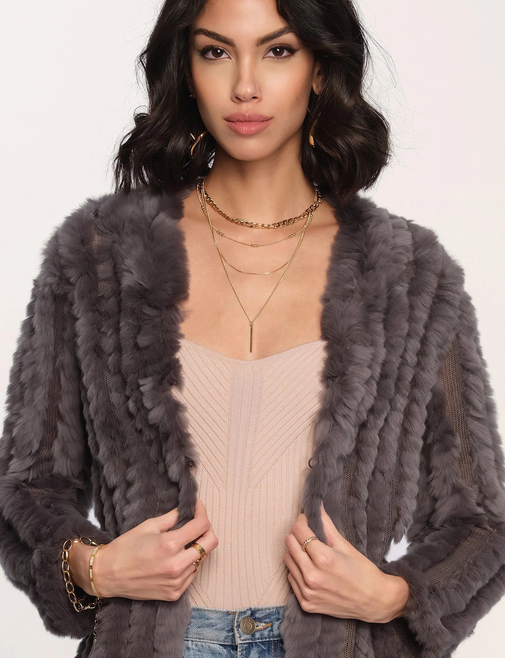 Rosa Fur Jacket - Charcoal by Heartloom — alternate view