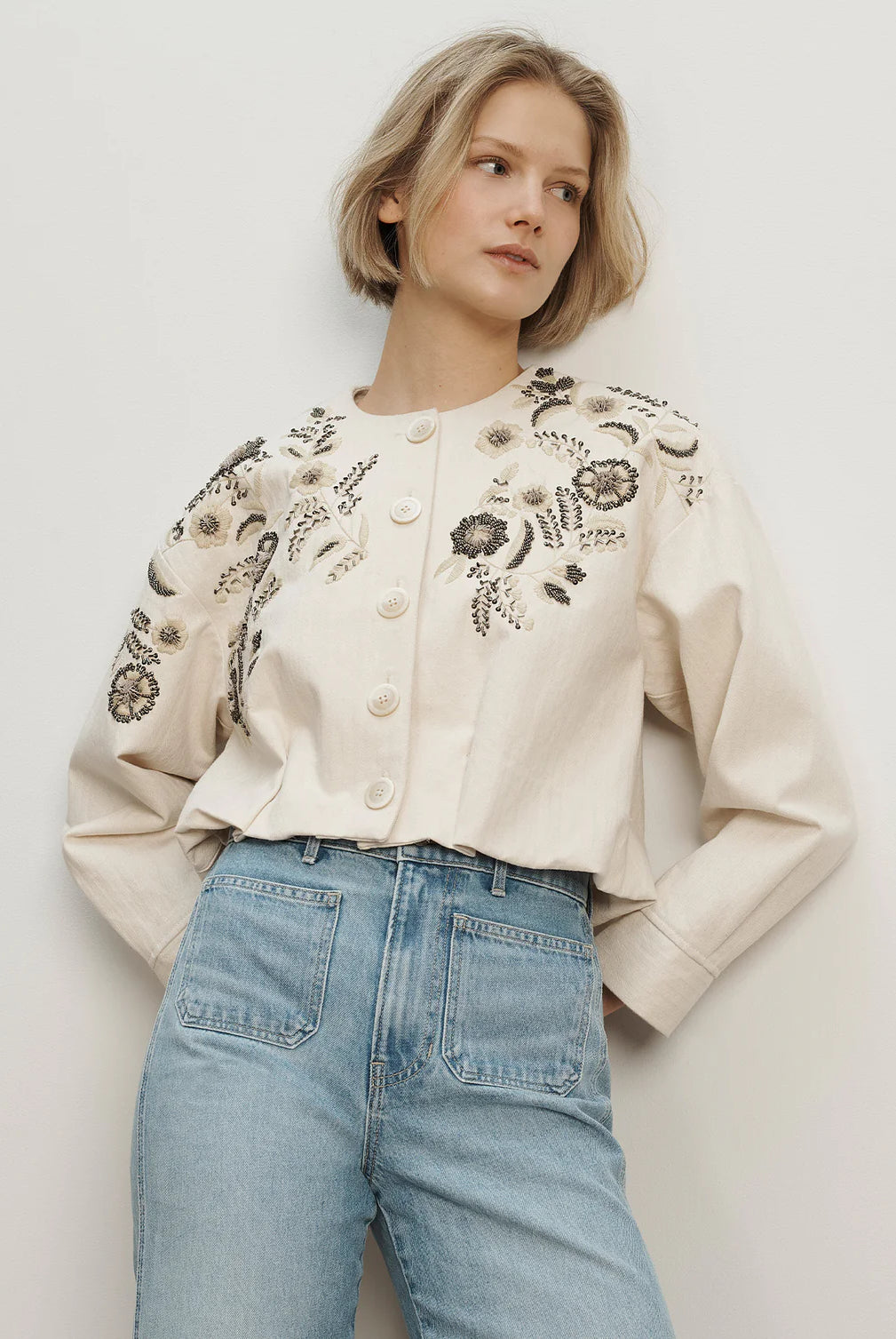 Emeren Embroidered Jacket - Ecru by Veronica Beard | 25 South Boutiques