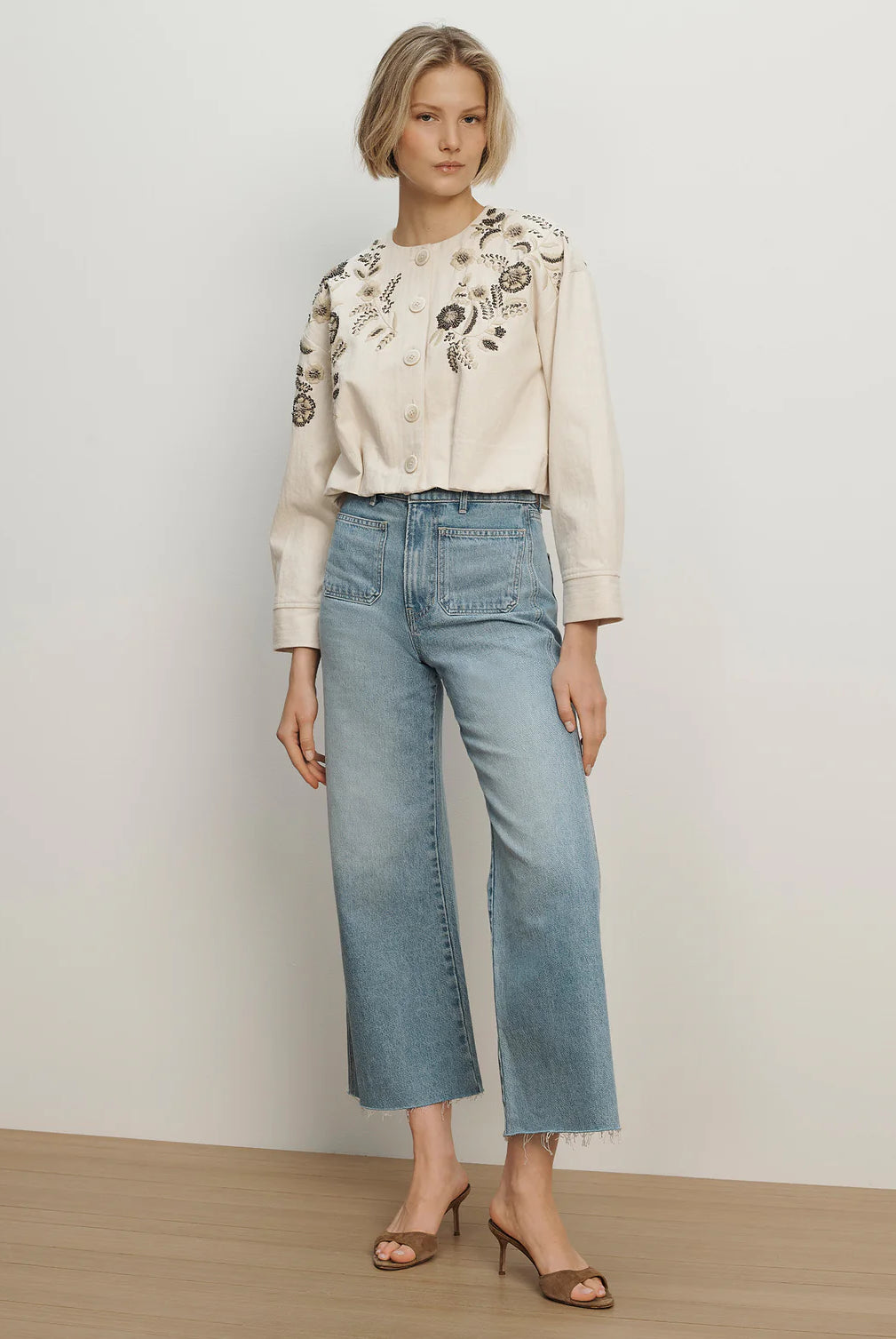 Emeren Embroidered Jacket - Ecru by Veronica Beard — view 4
