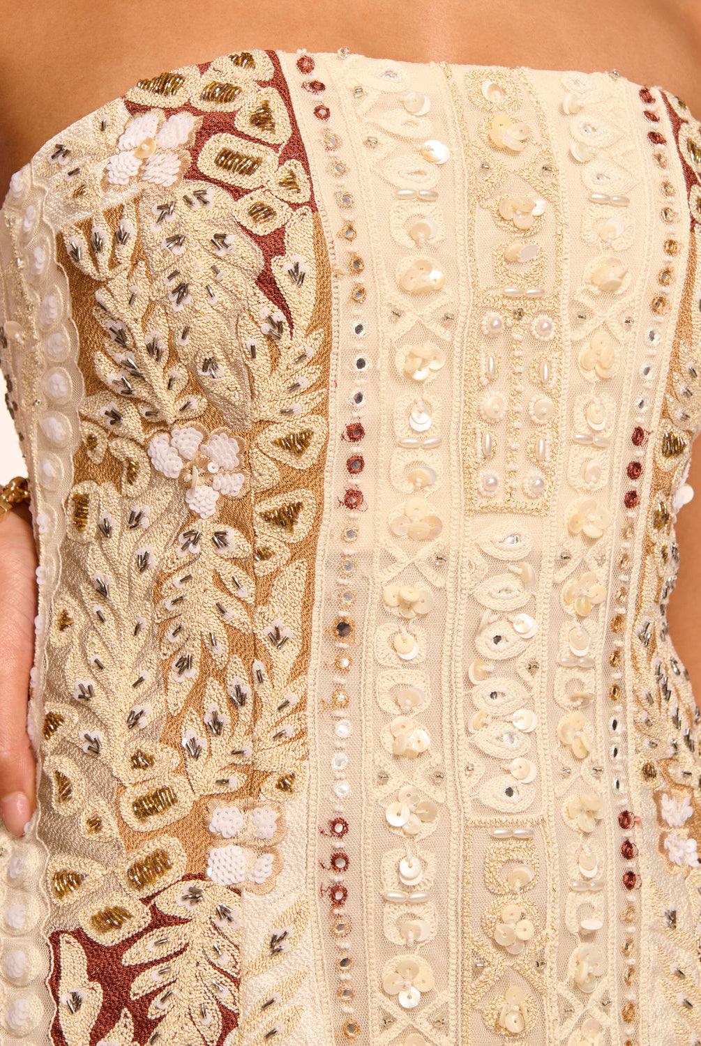 Doris Strapless Beaded Mini Dress - Coffee Combo by Ramy Brook — view 3