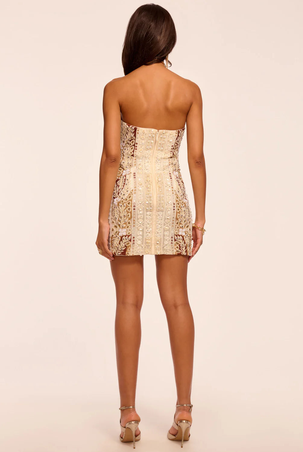 Doris Strapless Beaded Mini Dress - Coffee Combo by Ramy Brook — view 4