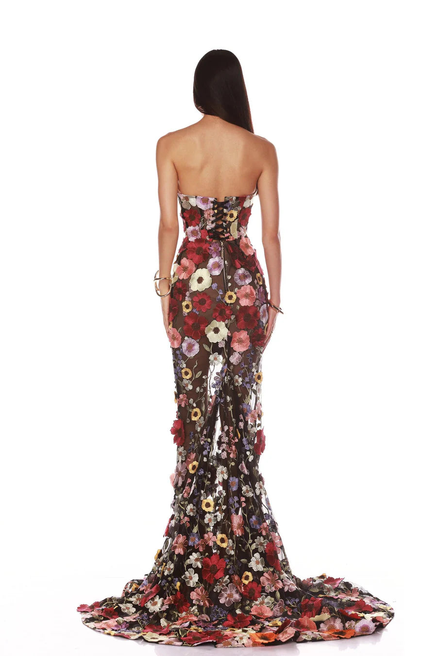 Jasmine Multi Floral Strapless Gown - Black by Bronx And Banco — view 3
