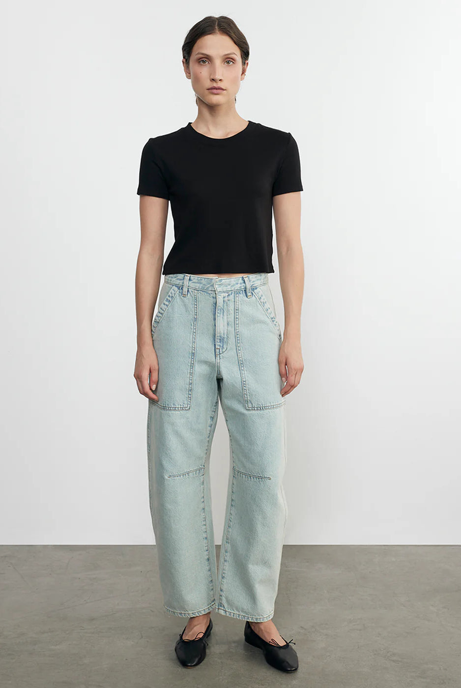 Supima Cotton Cropped Perfect Short Sleeve Tee - Black by Enza Costa — alternate view