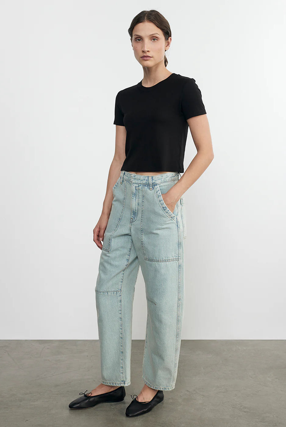 Supima Cotton Cropped Perfect Short Sleeve Tee - Black by Enza Costa — view 3