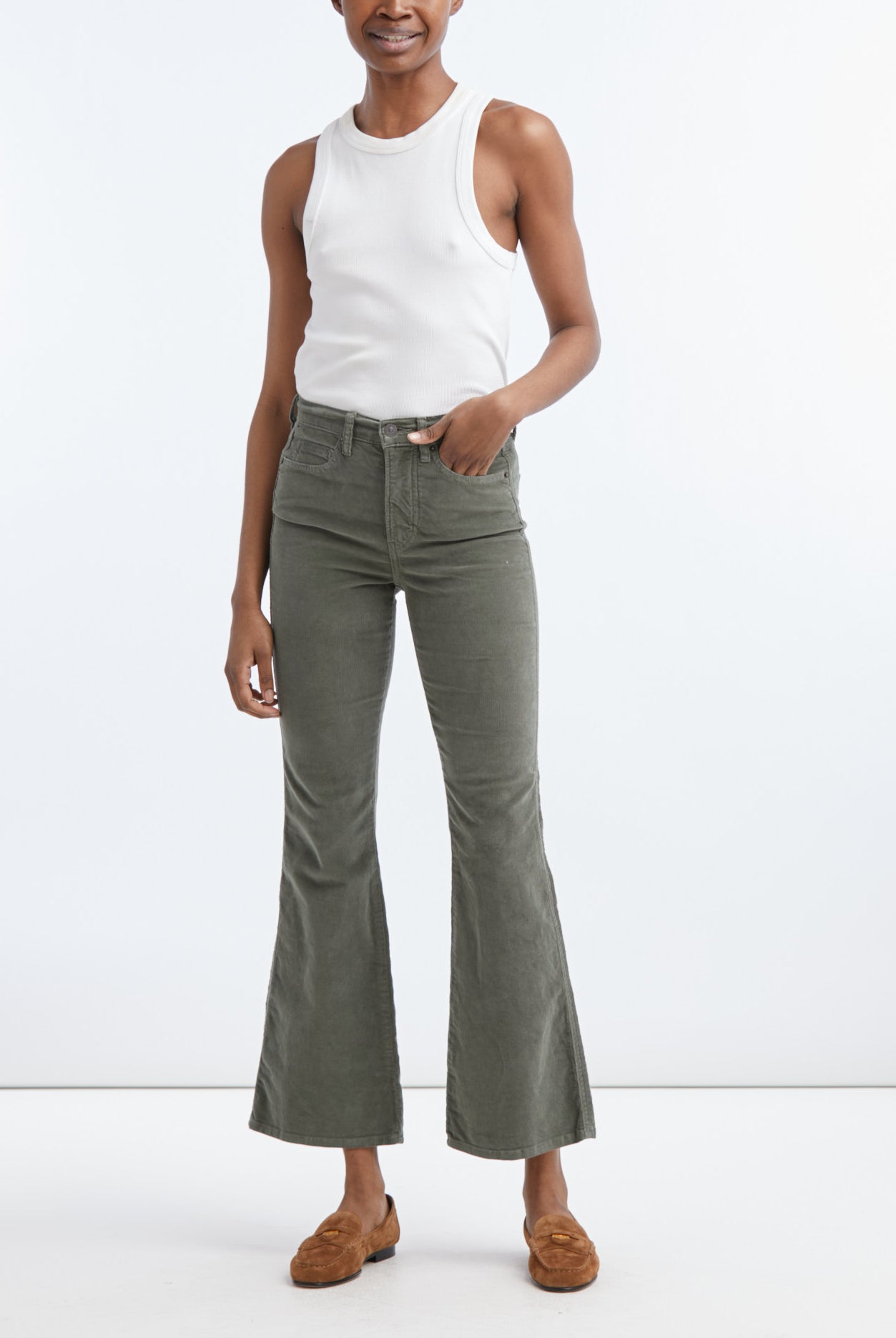 Carson Corduroy High Rise Ankle Flare - Army Green by Veronica Beard | 25 South Boutiques