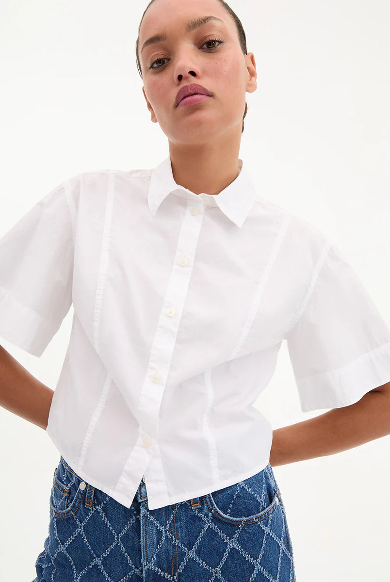 Claire Cropped Shirt - White by Veronica Beard | 25 South Boutiques