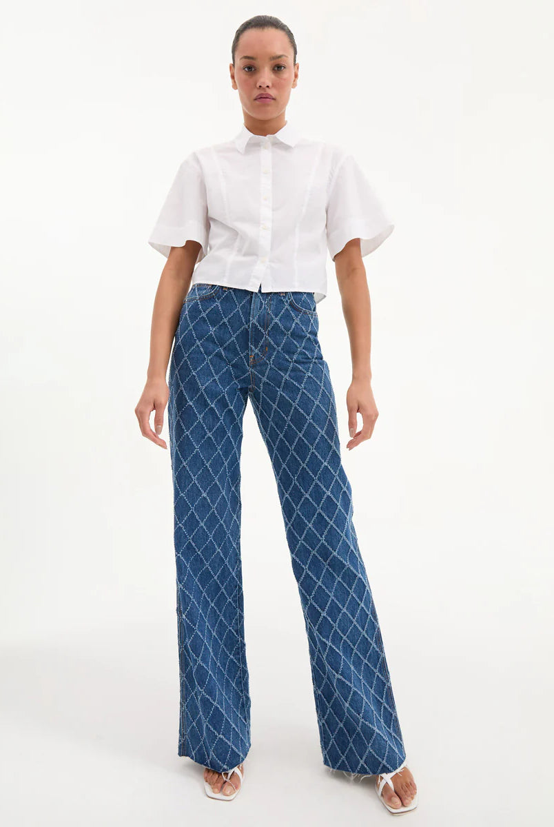 Claire Cropped Shirt - White by Veronica Beard — alternate view