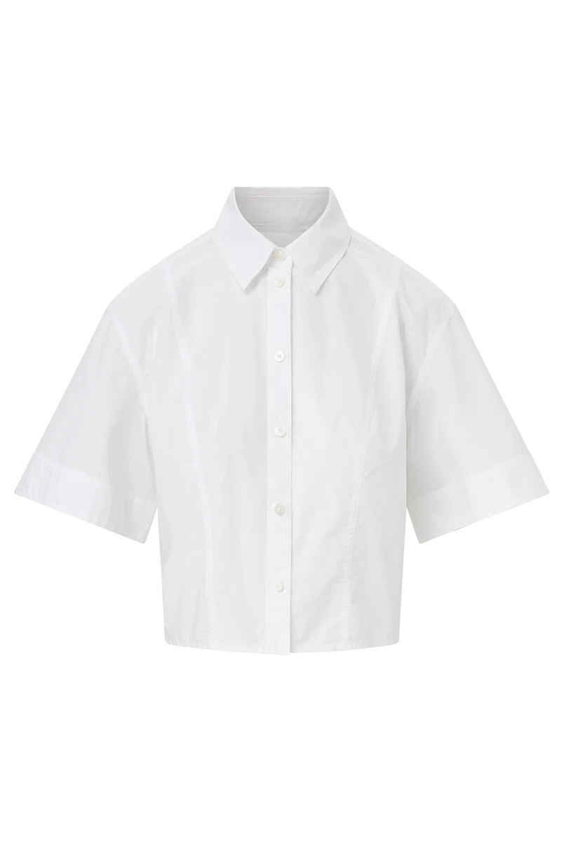 Claire Cropped Shirt - White by Veronica Beard — view 4