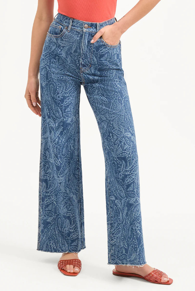 Taylor Paisley Printed Wide-Leg Jean - Atlantic Paisley by Veronica Beard — alternate view