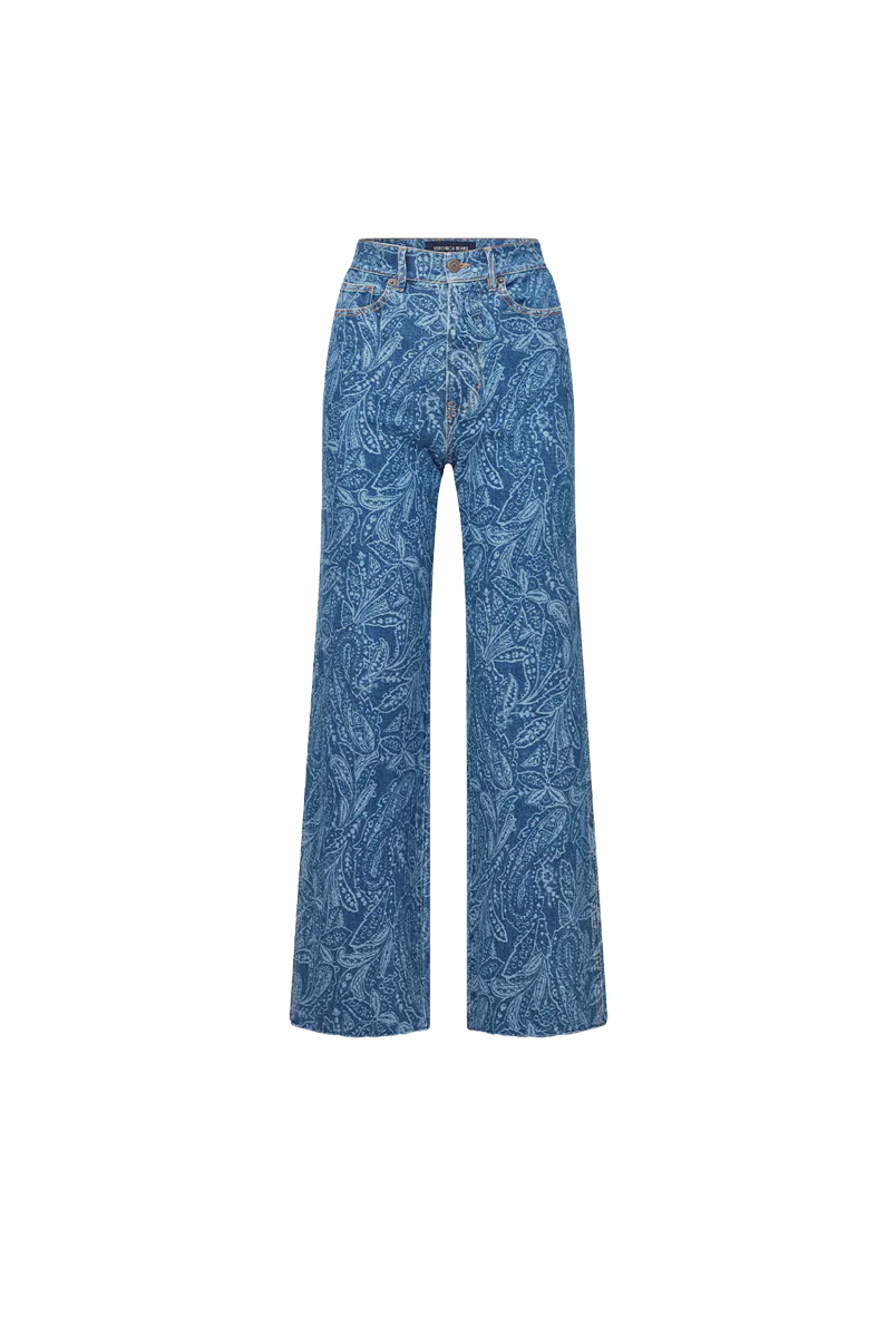 Taylor Paisley Printed Wide-Leg Jean - Atlantic Paisley by Veronica Beard — view 5