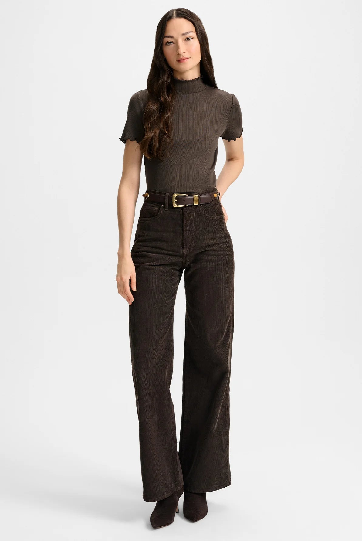 Taylor Corduroy Wide-Leg Pant - Dark Umber by Veronica Beard — view 3