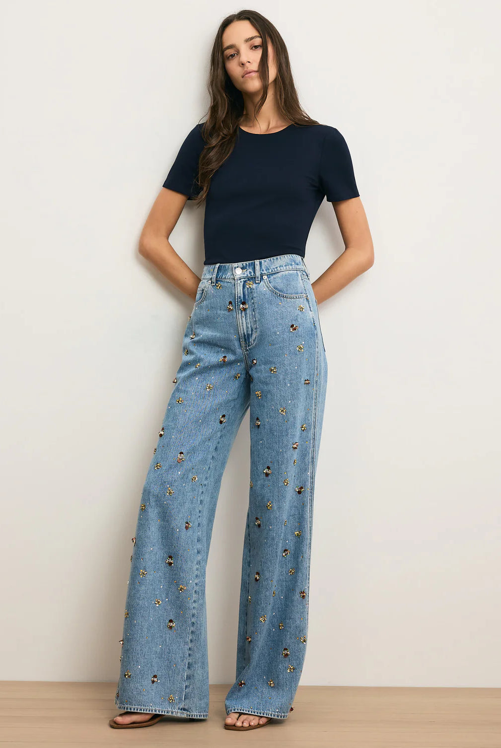 Kasey Embellished Wide-Leg Jean - Silver Dust by Veronica Beard | 25 South Boutiques