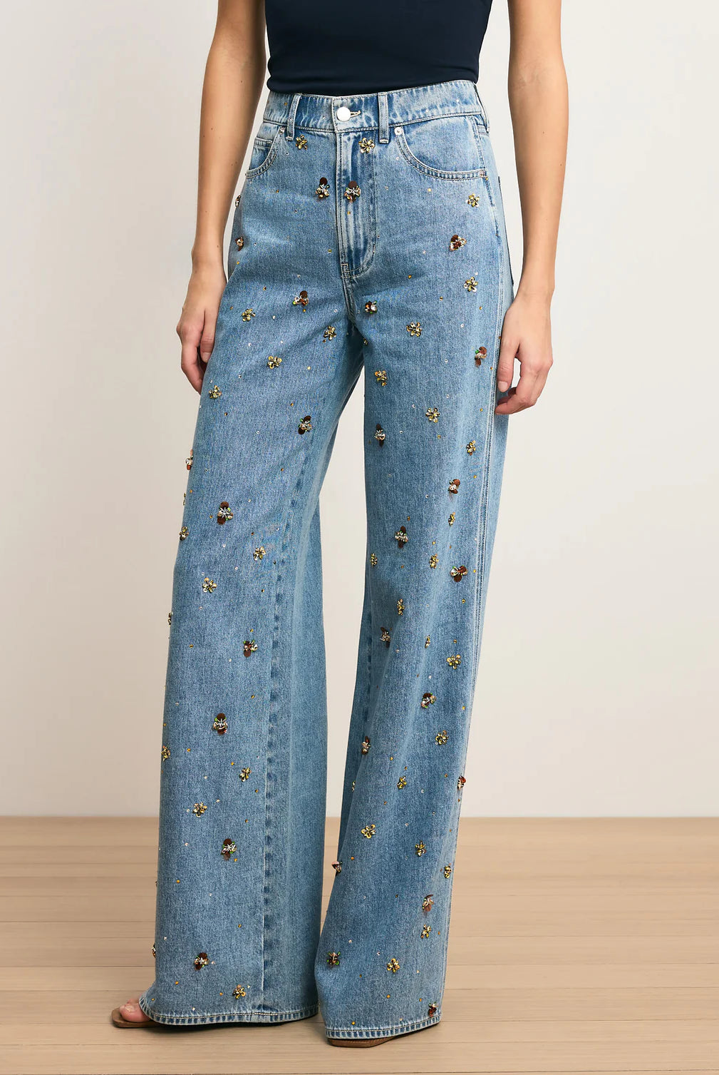 Kasey Embellished Wide-Leg Jean - Silver Dust by Veronica Beard — alternate view