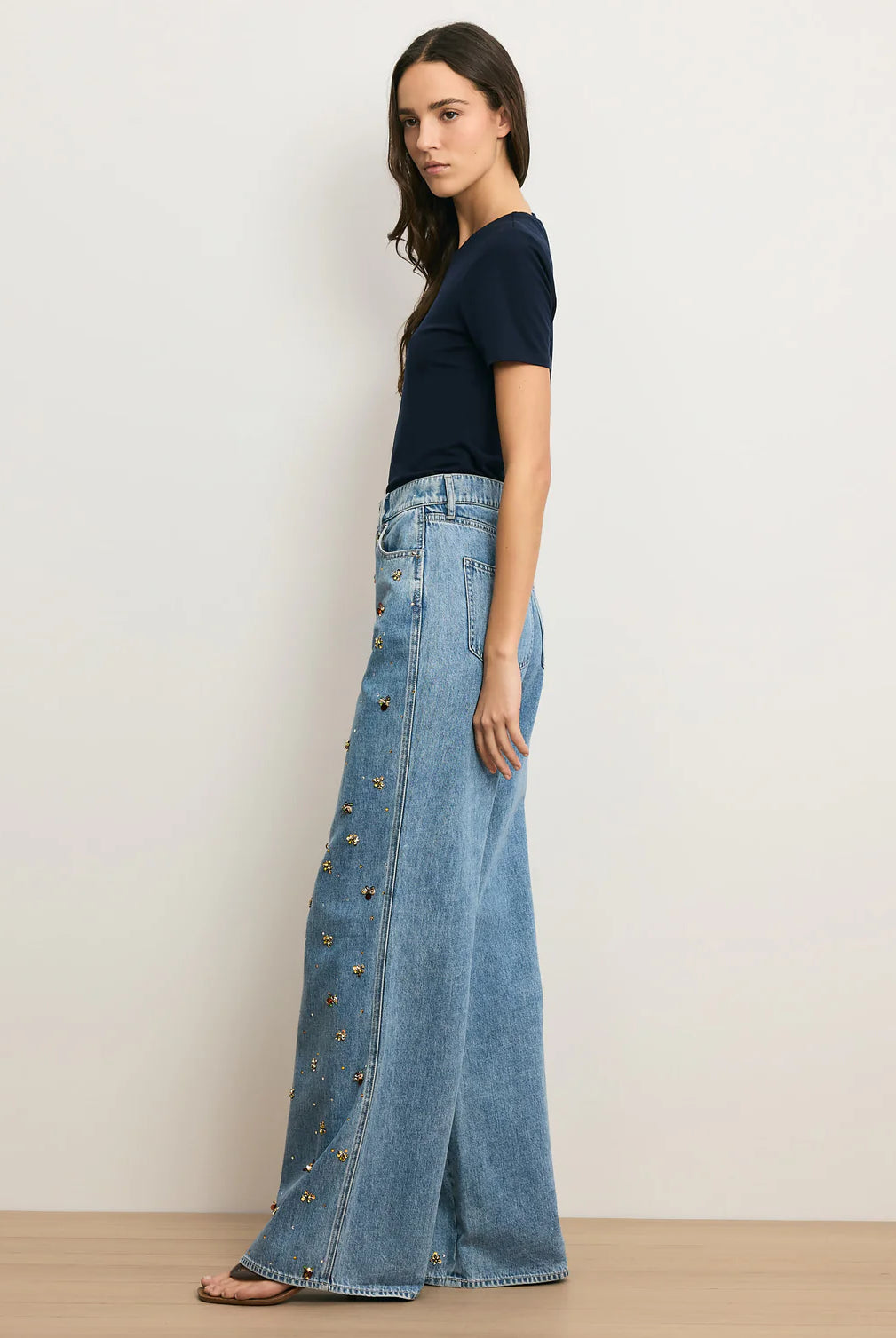 Kasey Embellished Wide-Leg Jean - Silver Dust by Veronica Beard — view 3