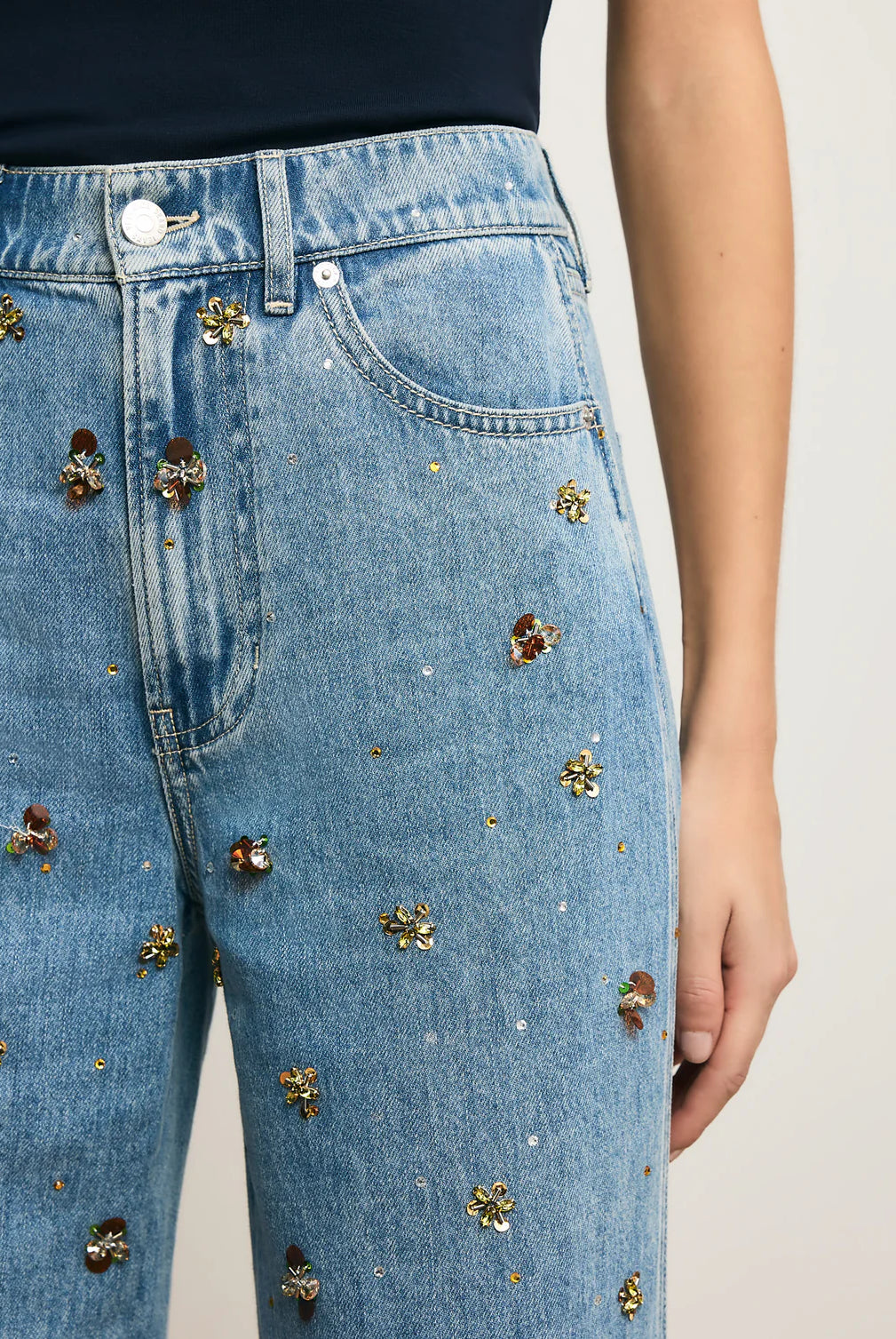 Kasey Embellished Wide-Leg Jean - Silver Dust by Veronica Beard — view 5