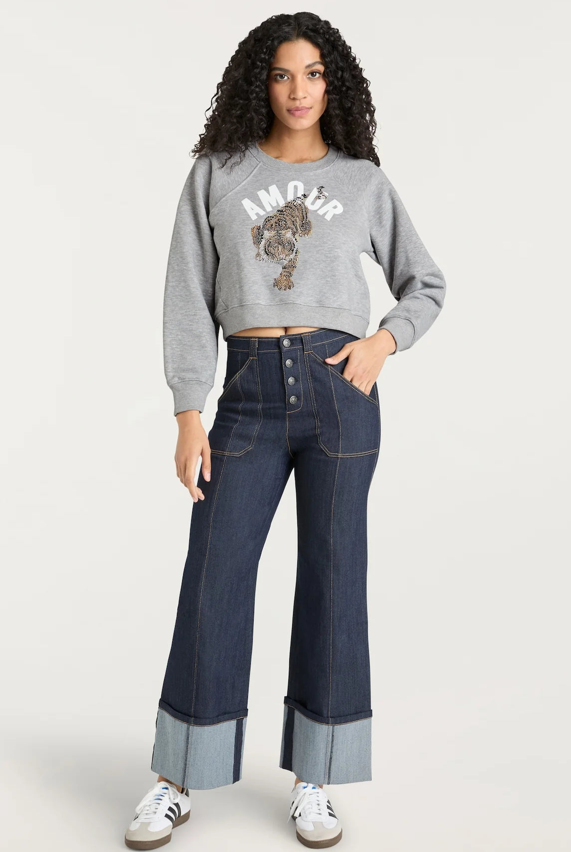 Jennifer Cropped Tiger Sweatshirt - Heather Grey by Cinq A Sept — view 4