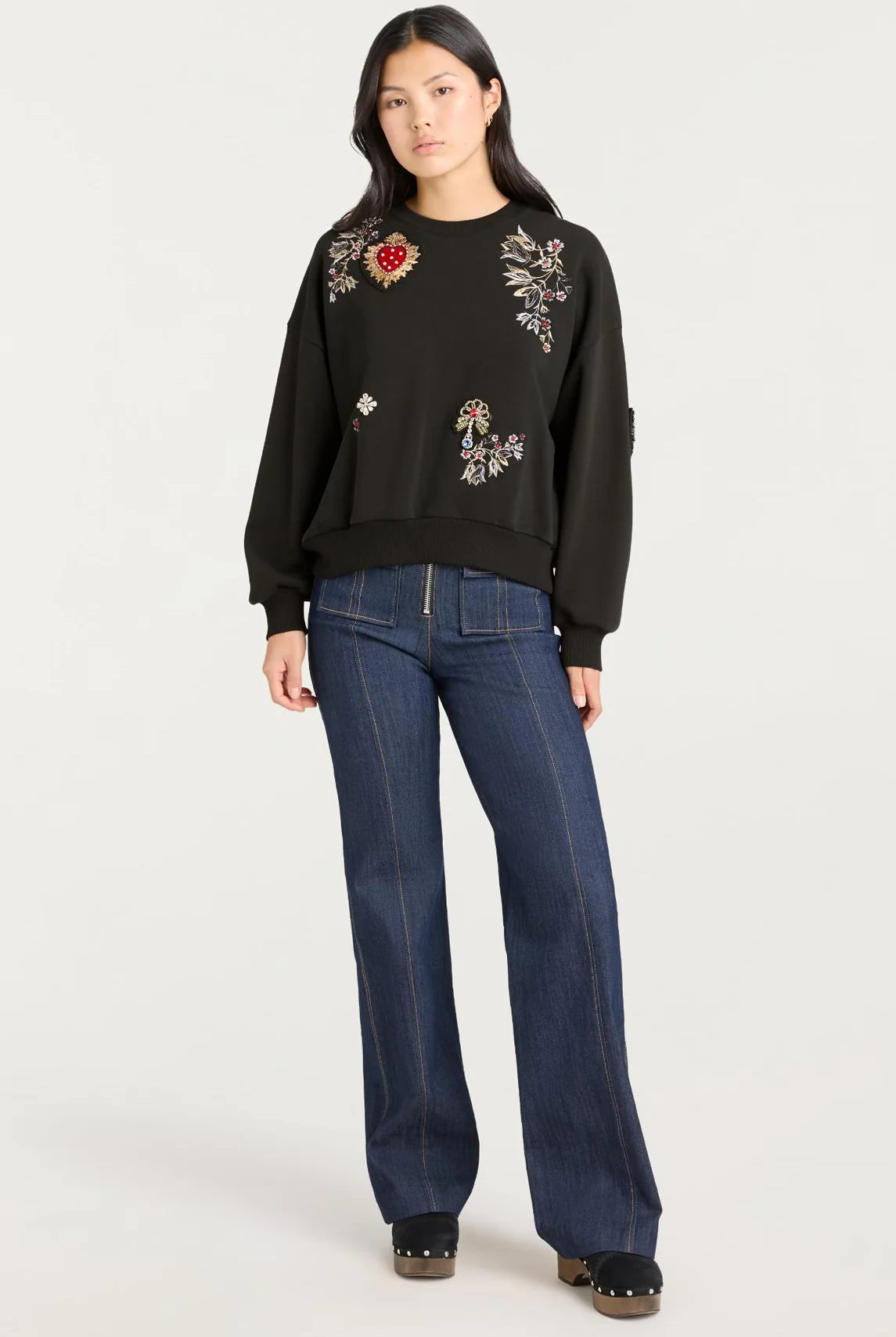 Heritage Patch Brandy Pullover - Black Multi by Cinq A Sept — view 5