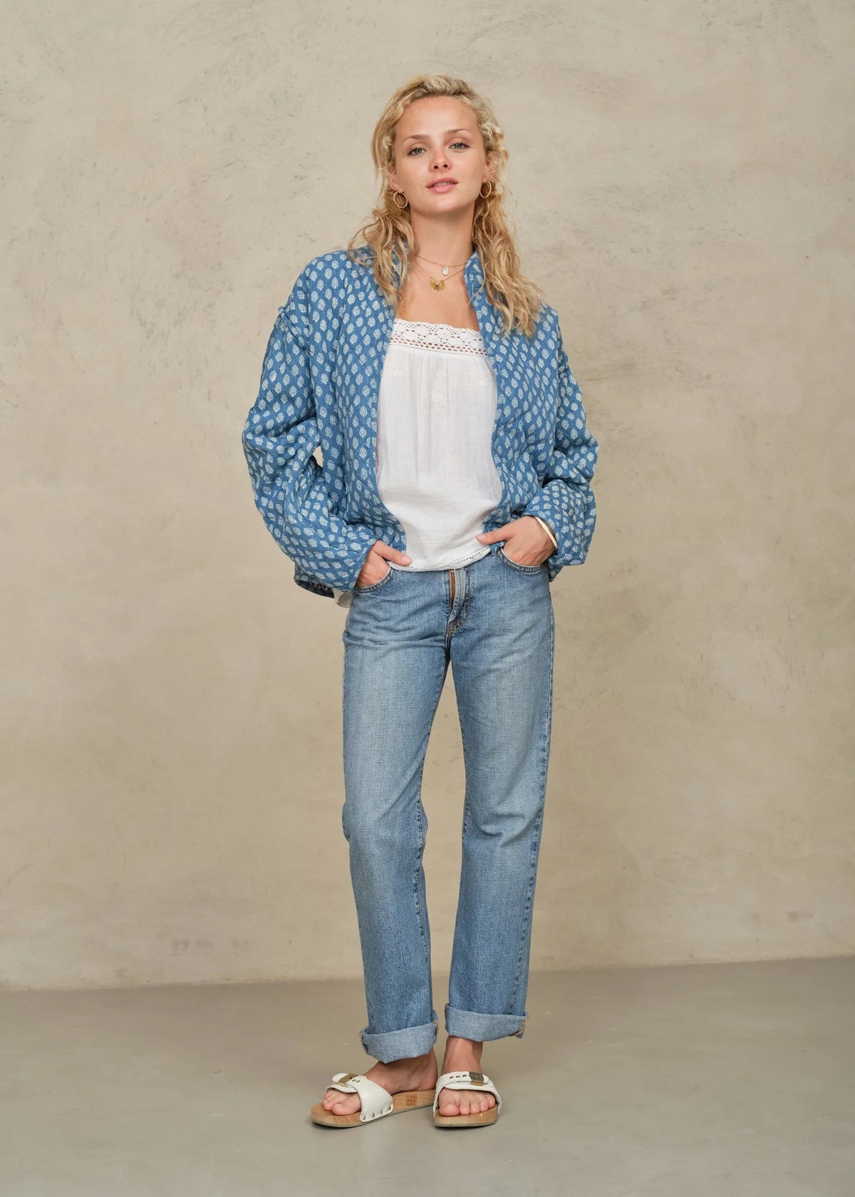 Jenna Quilted Jacket - Blue by M.A.B.E — view 3