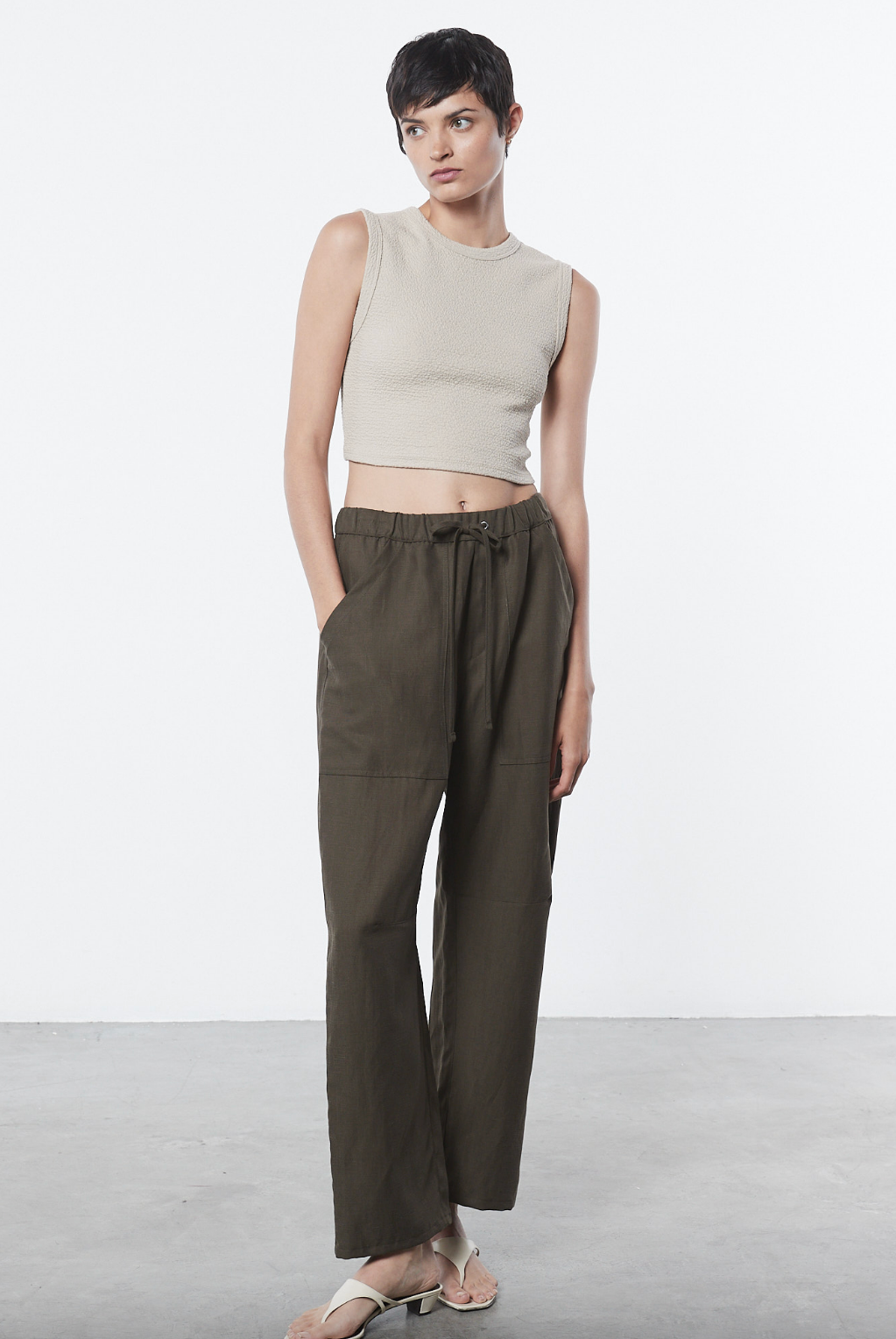 Textured Jacquard Cropped Tank - Raffia by Enza Costa — view 3